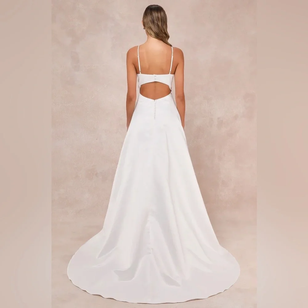 Lulus Exceptional Passion White Satin Cutout Maxi Dress With Pockets LARGE NEW